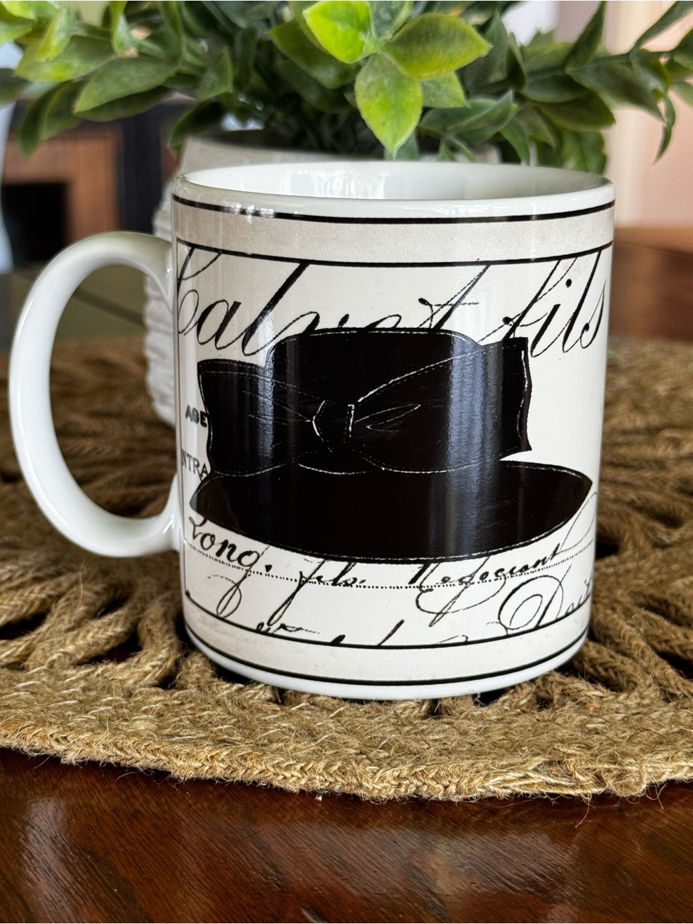 The Sakura Table Tres Chic Coffee Mug Vintage Inspired Black French Style Hat